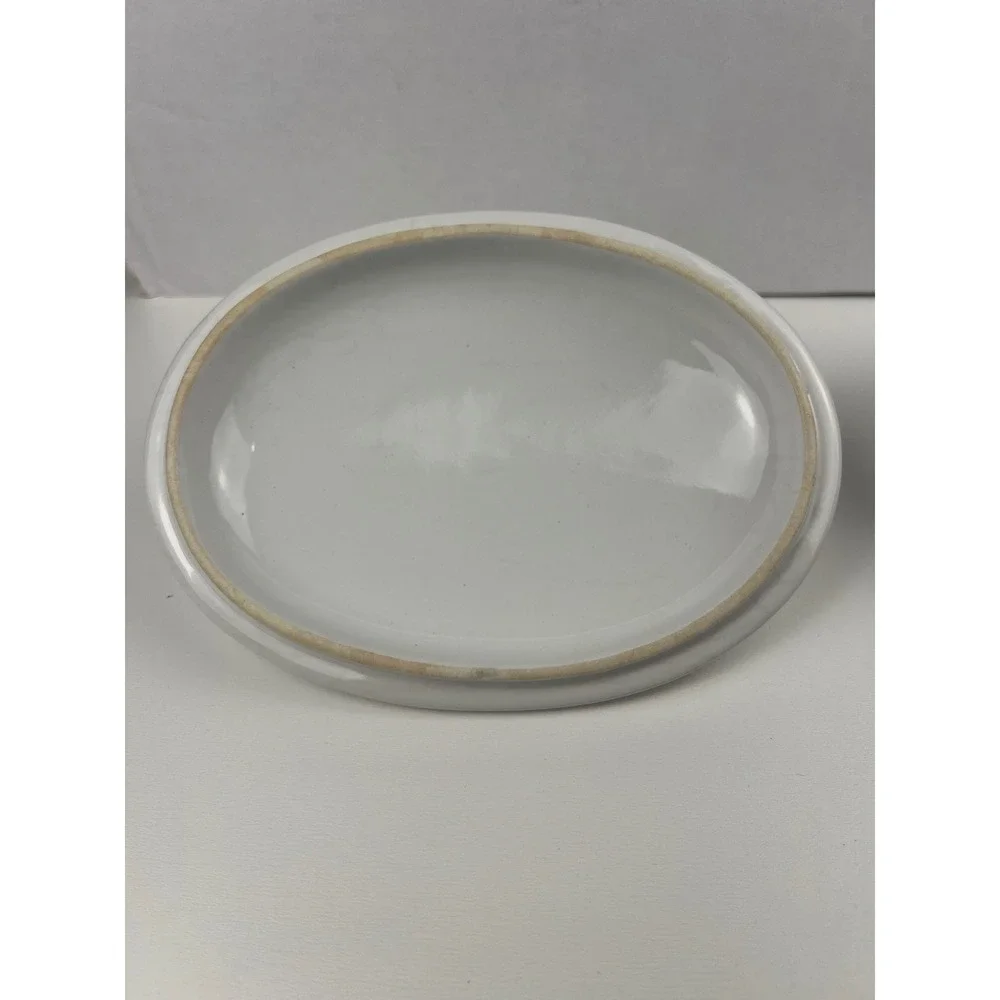 Vintage White Japan Covered Casserole‎ Dish Oven Proof Oval Lid Stoneware Ribbed